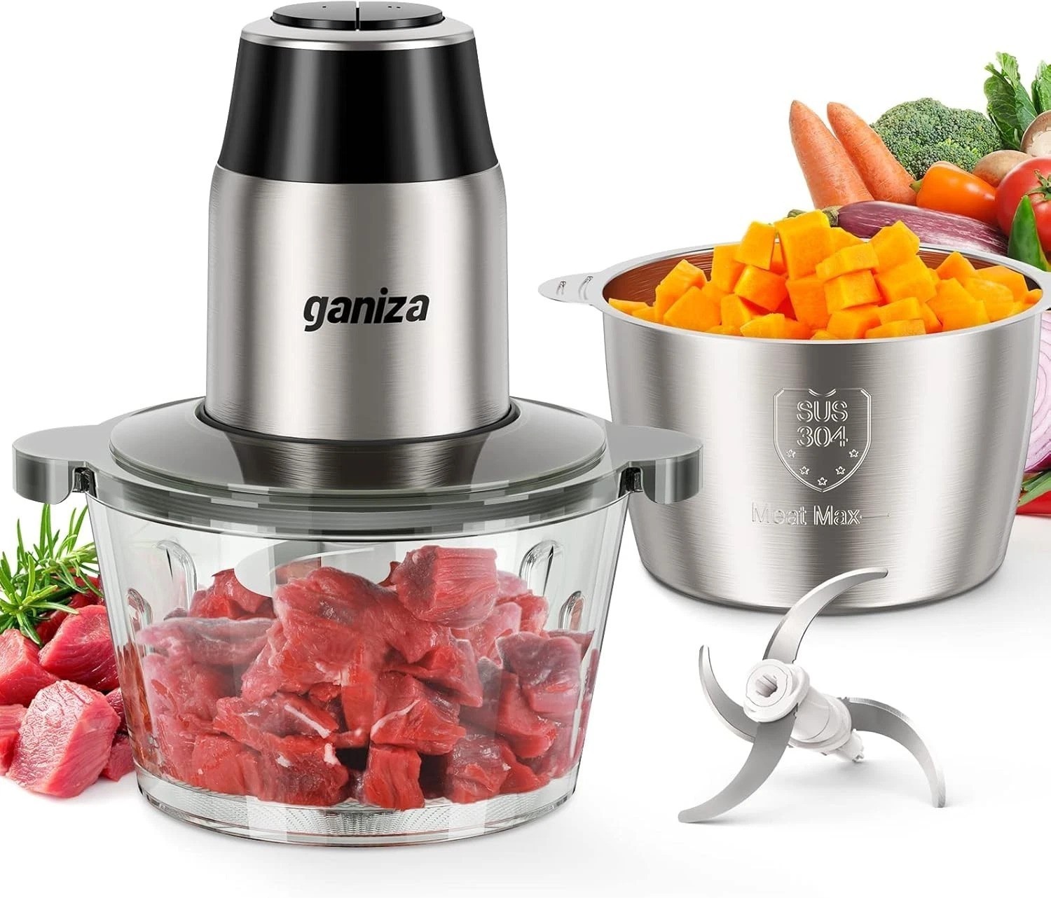 Efficient Kitchen Helper: 450W Food Processor & Meat Grinder with Safety Lock