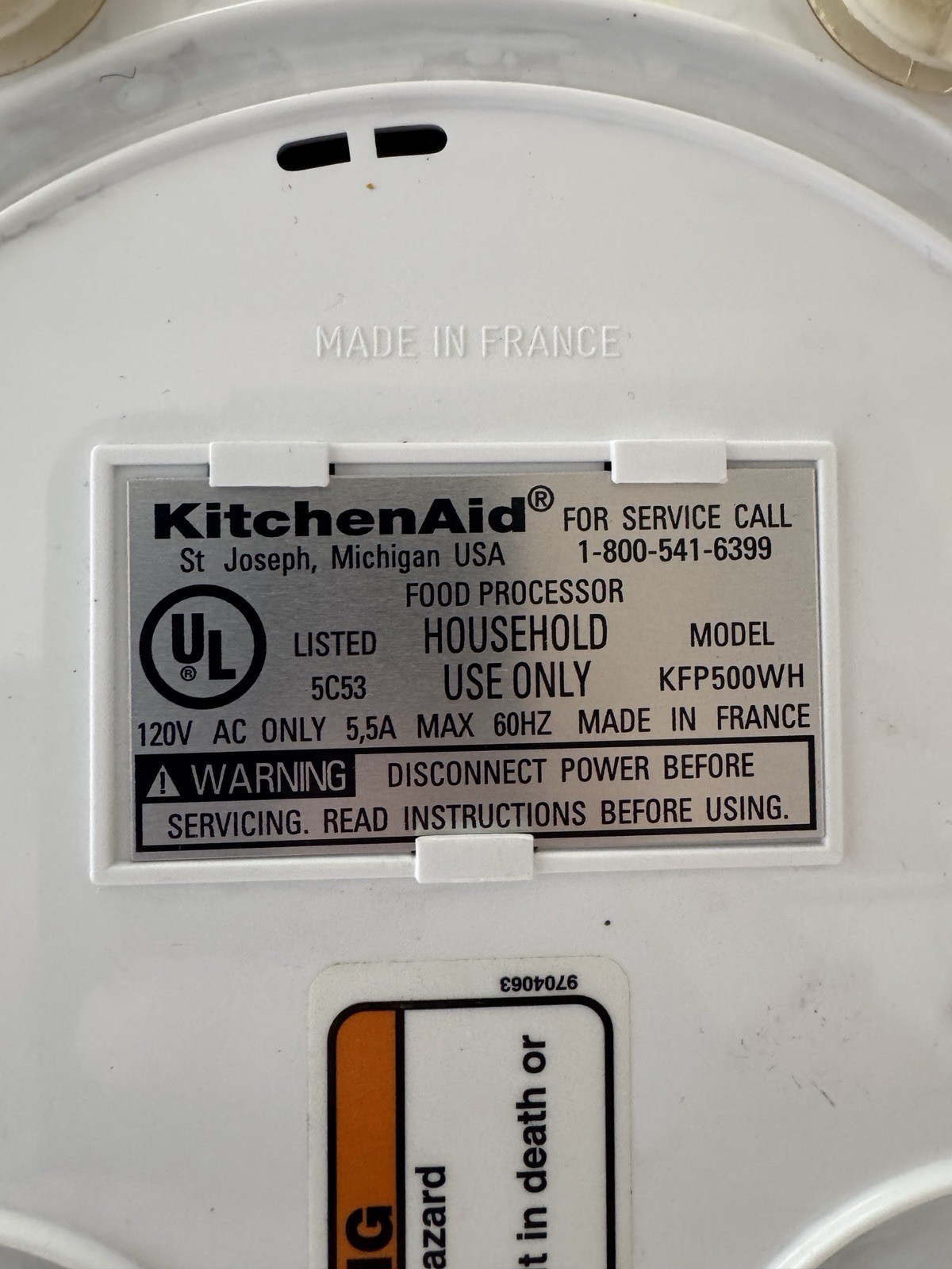 KitchenAid KFP500WH Food Processor Base Only White – Made in France