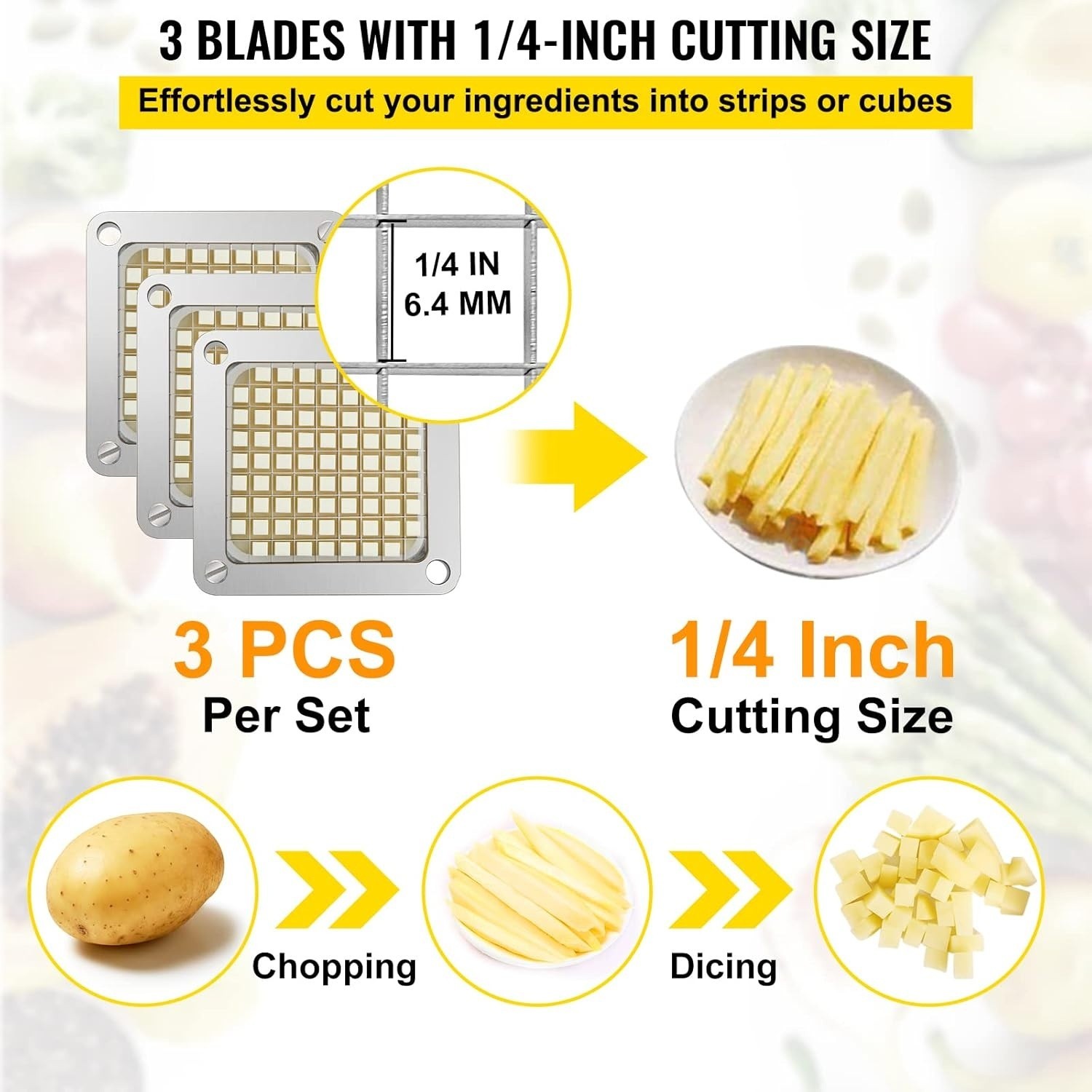 Replacement Chopper Blade, 1/4″, 3PCS French Fry Blade Assembly W 6 Extra Knives