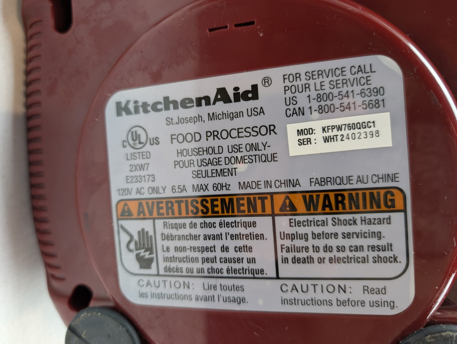 KITCHENAID 12 Cup Red Ultra Food Processor KFPW760QGC1 w/ Accessory Set & Manual