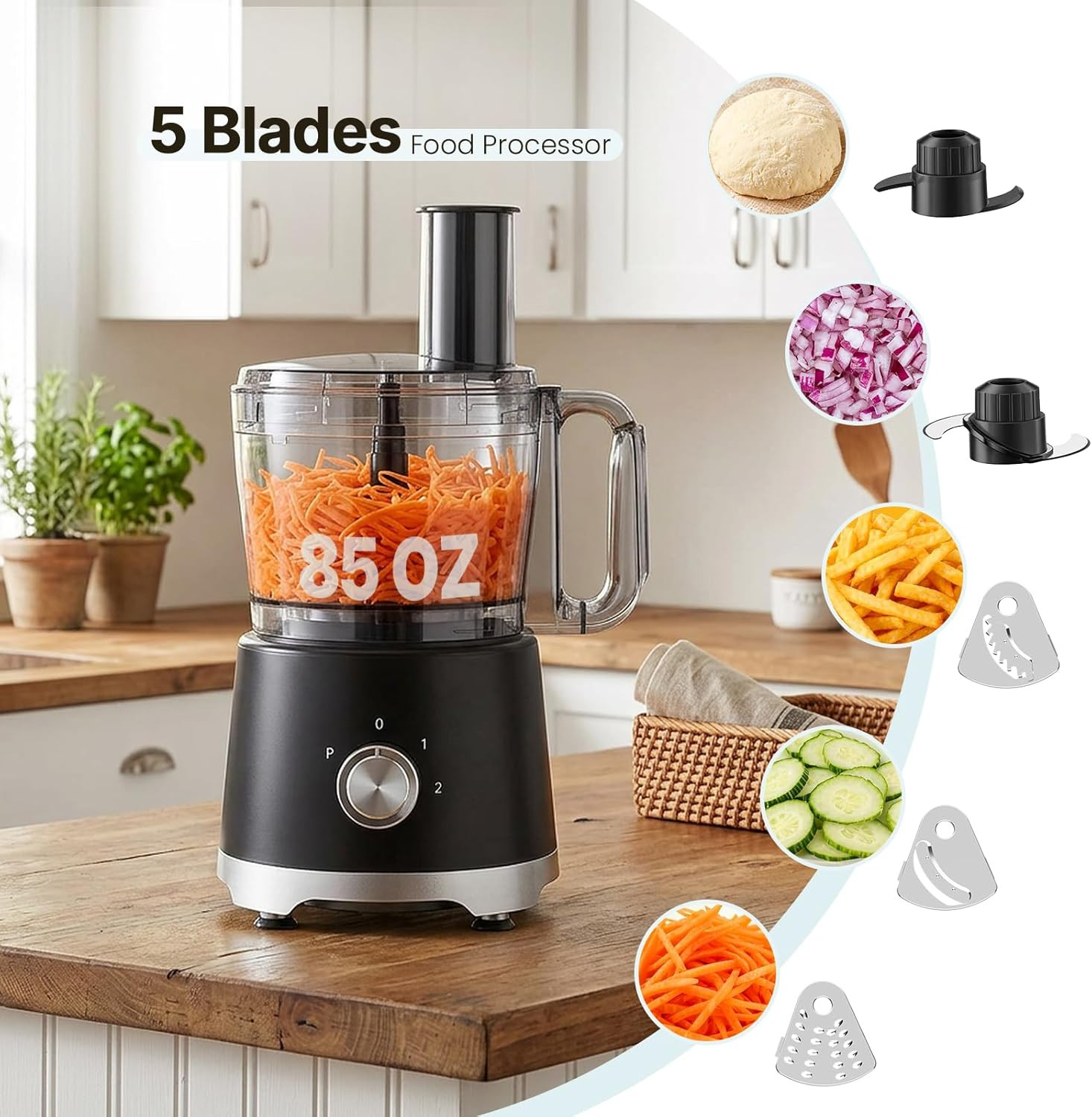 Food Processor 10.5 Cups, 600W Powerful Food Processors with 5 Blades, Dishwashe