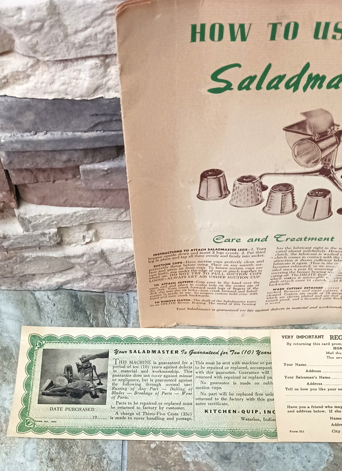 Vintage Saladmaster Food Processor * 5 Stainless Steel Cones * Manual * Guard