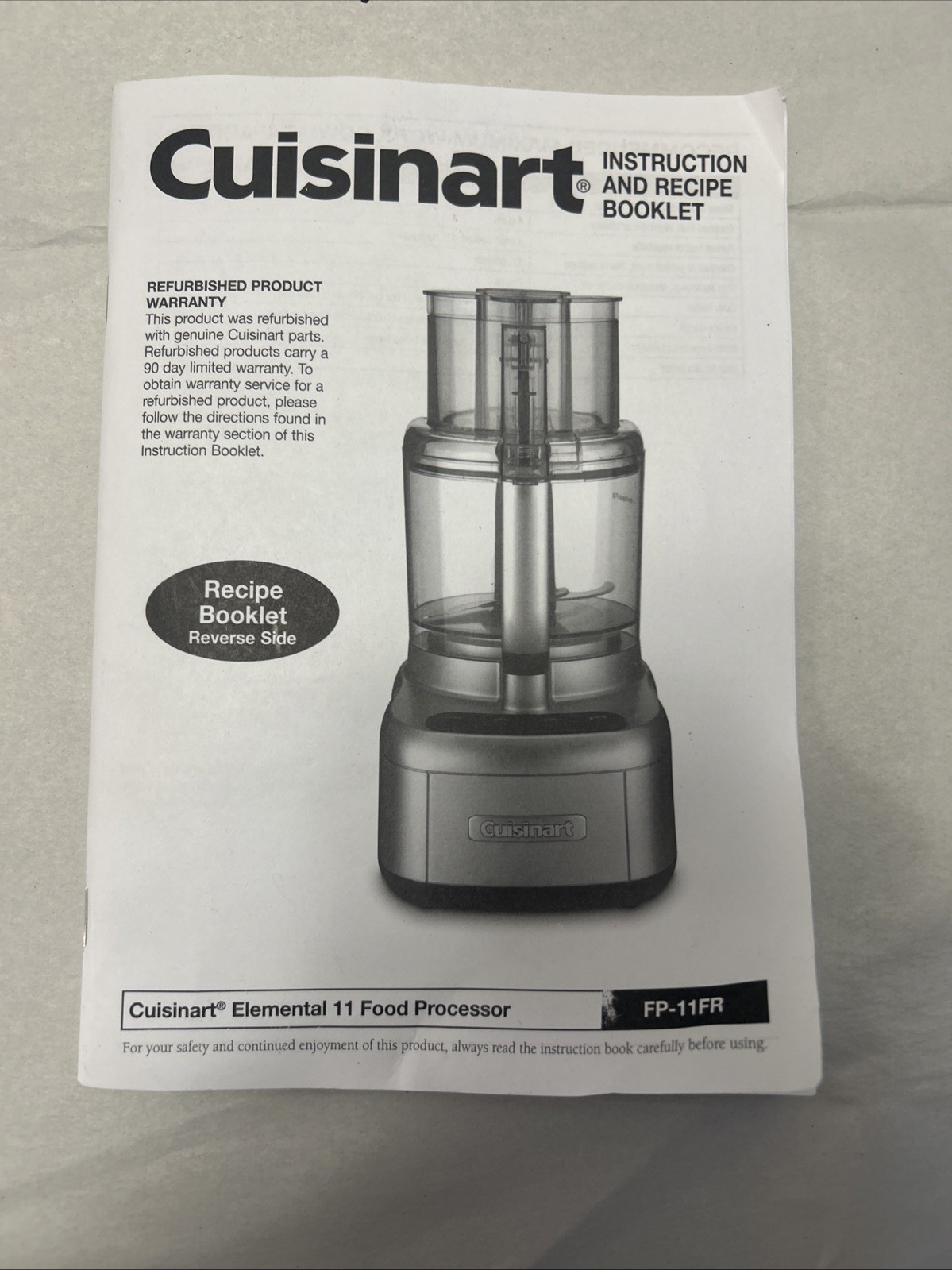Cuisinart Elemental 11 Food Processor CFP-22 Owner’s Manual & Recipes