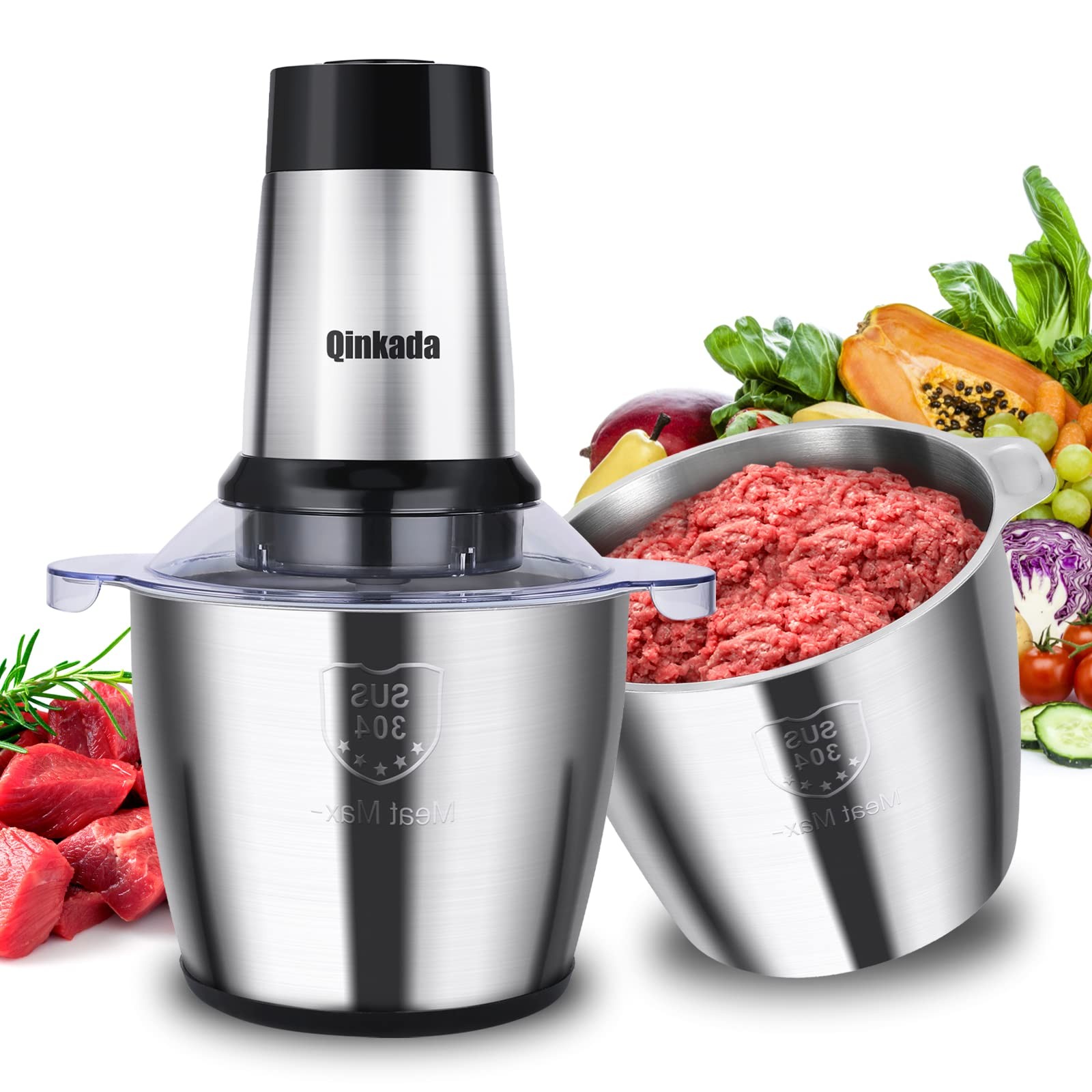 Food Processor 14 Cup 500W 2 Stainless Steel Bowls – 3 Speed Modes for Meat