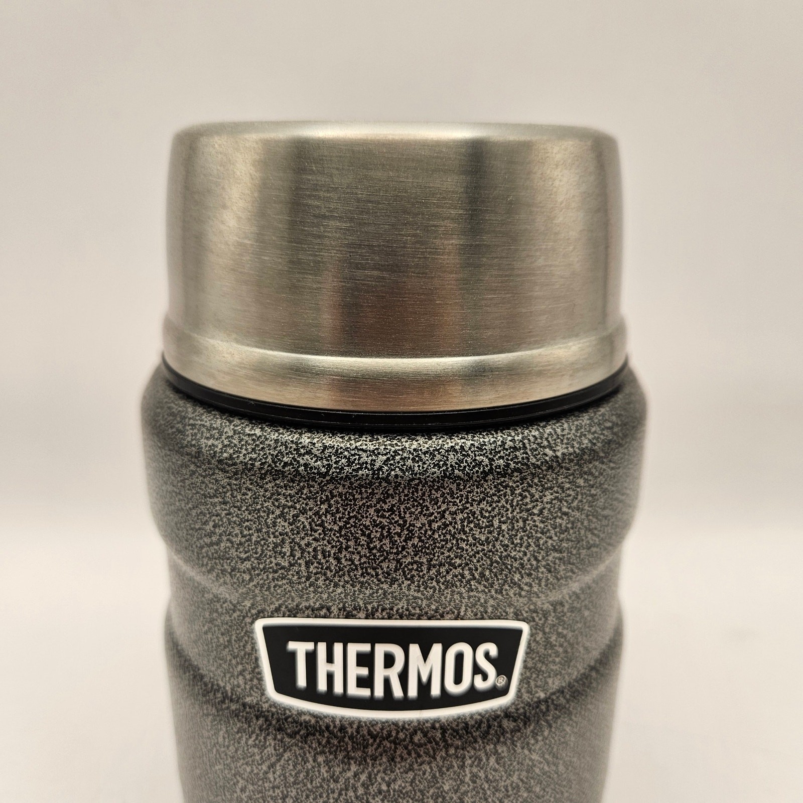 THERMOS INSULATED FOOD JAR 16oz WITH FOLDING SPOON SILVER/BLACK
