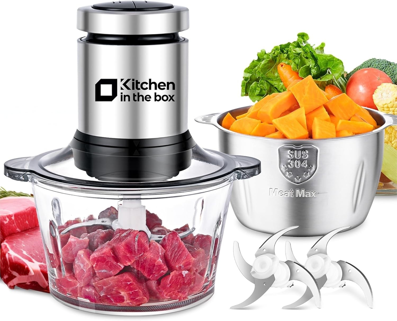 Procesador de alimentos eléctrico 400W, picadora de carne, 12 tazas, 6 cuchillas