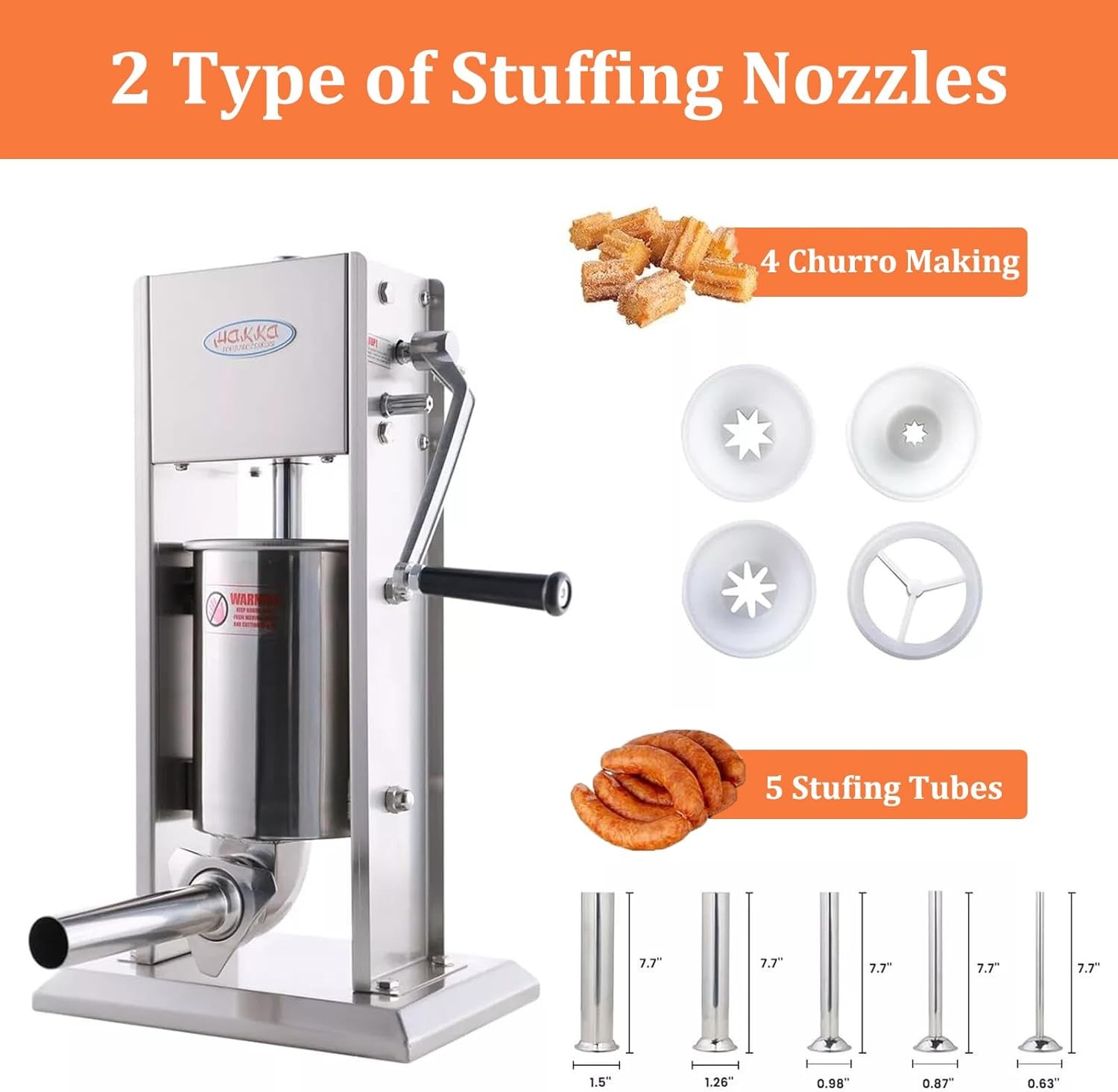 Hakka 2 in 1 Sausage Stuffer, Vertical Maker and 7LB/3L, Sliver