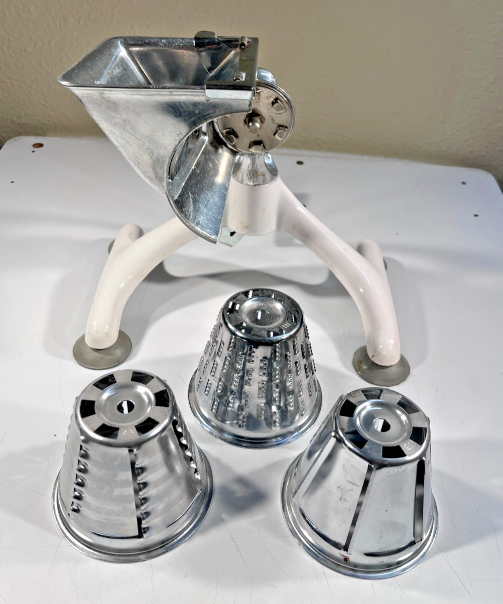 Vintage Magic Hostess Manual Crank Food Processor / Grater w/ 3 Cones