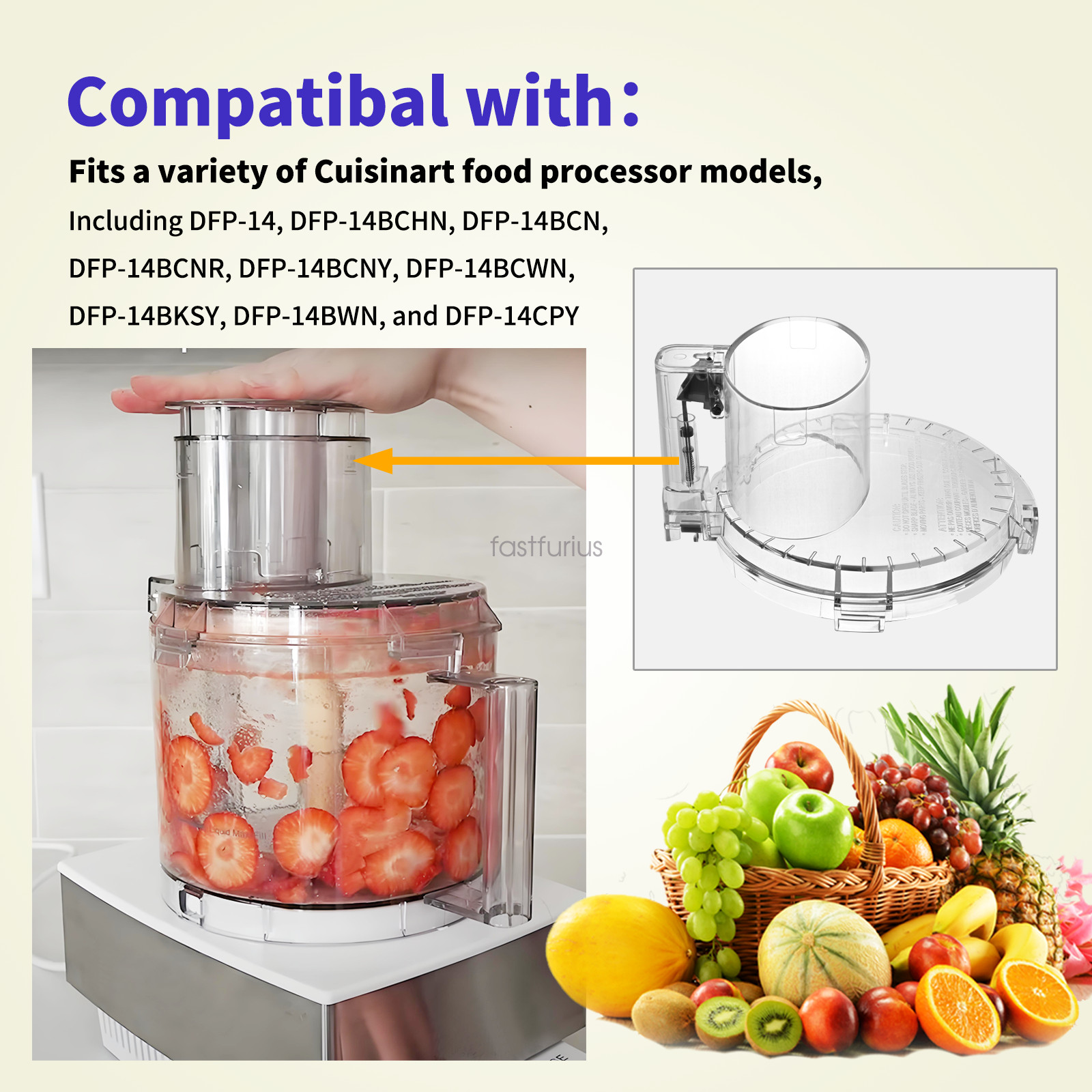 DFP-14NWBCT1 Food Processor Work Bowl Cover Fits Cuisinart for DLC-005AGTXT1