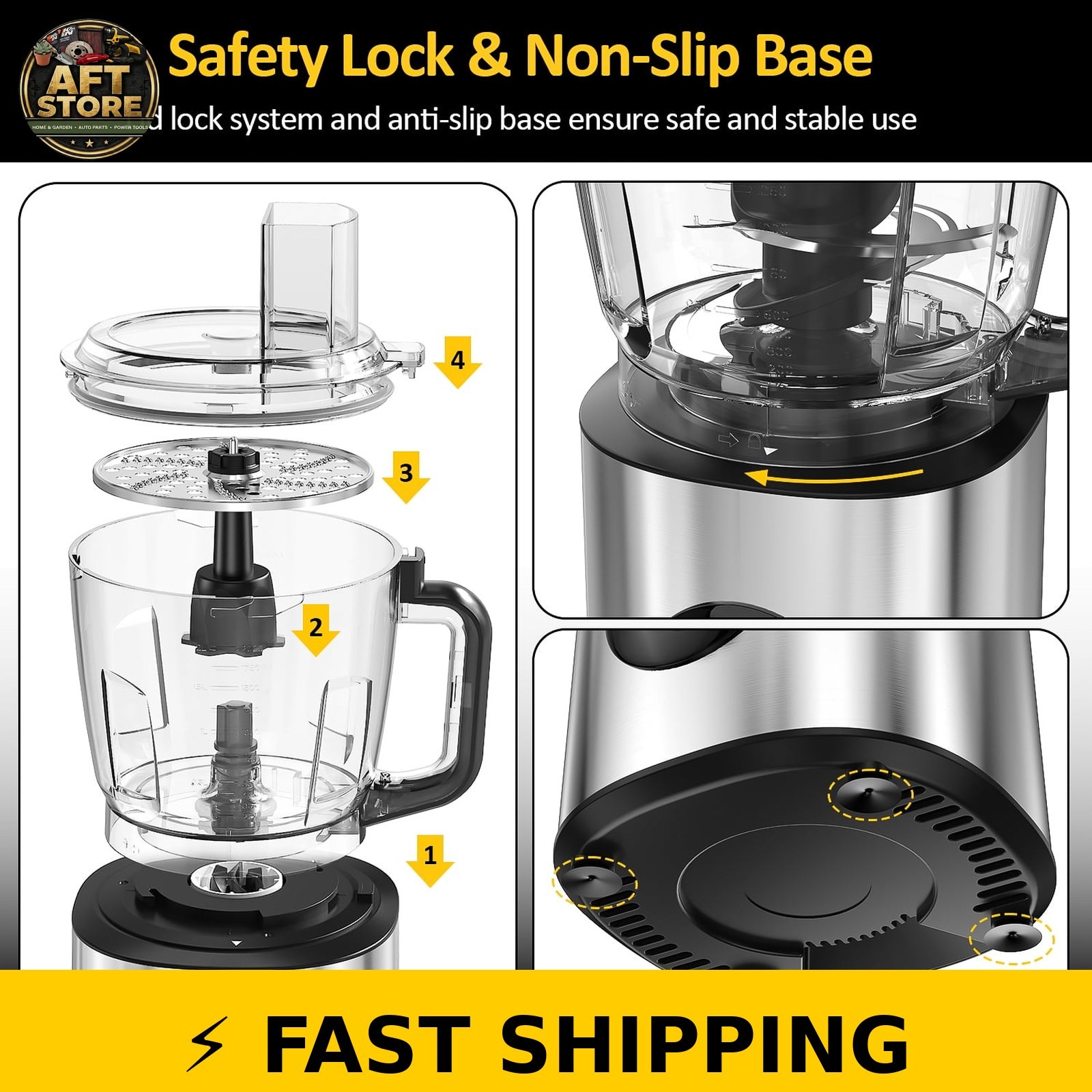 TINANA 6-in-1 Food Processor 10 Cup 1000W Electric Chopper