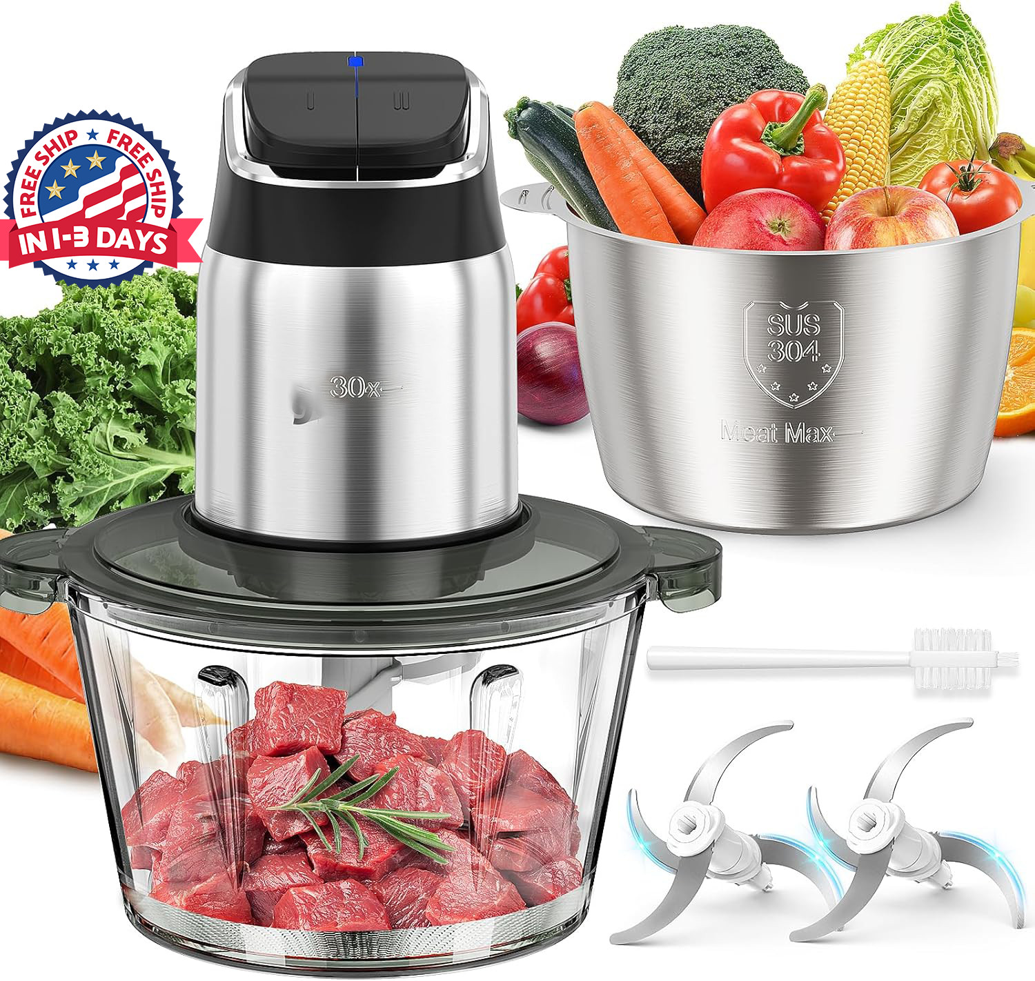 Procesador De Alimentos De 8 Tazas Acero Inoxidable Potente 500 W Nuevo