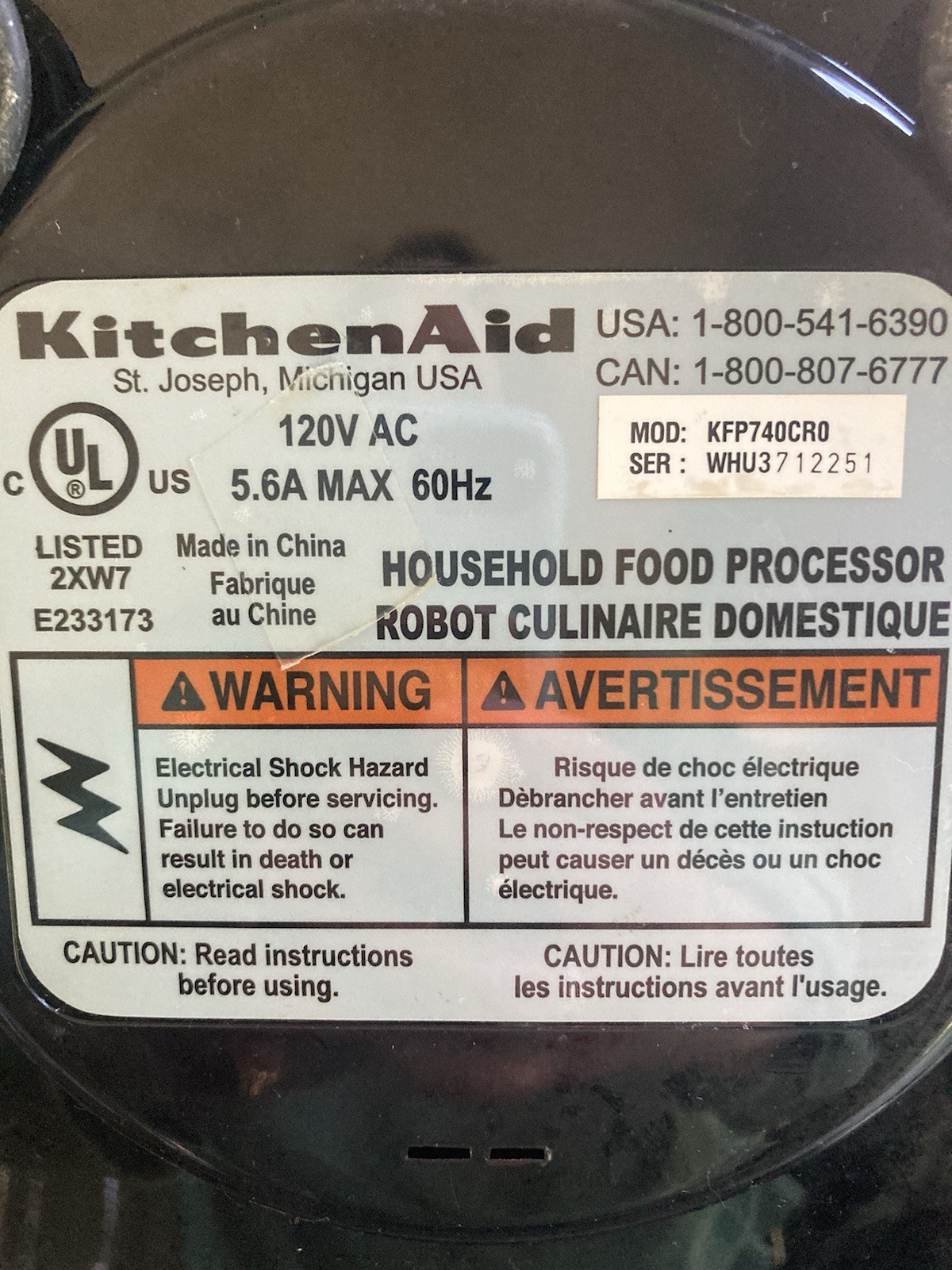 KitchenAid Food Processor 12 Cup KFP750CRO Chrome Replacement *Motor Base Only