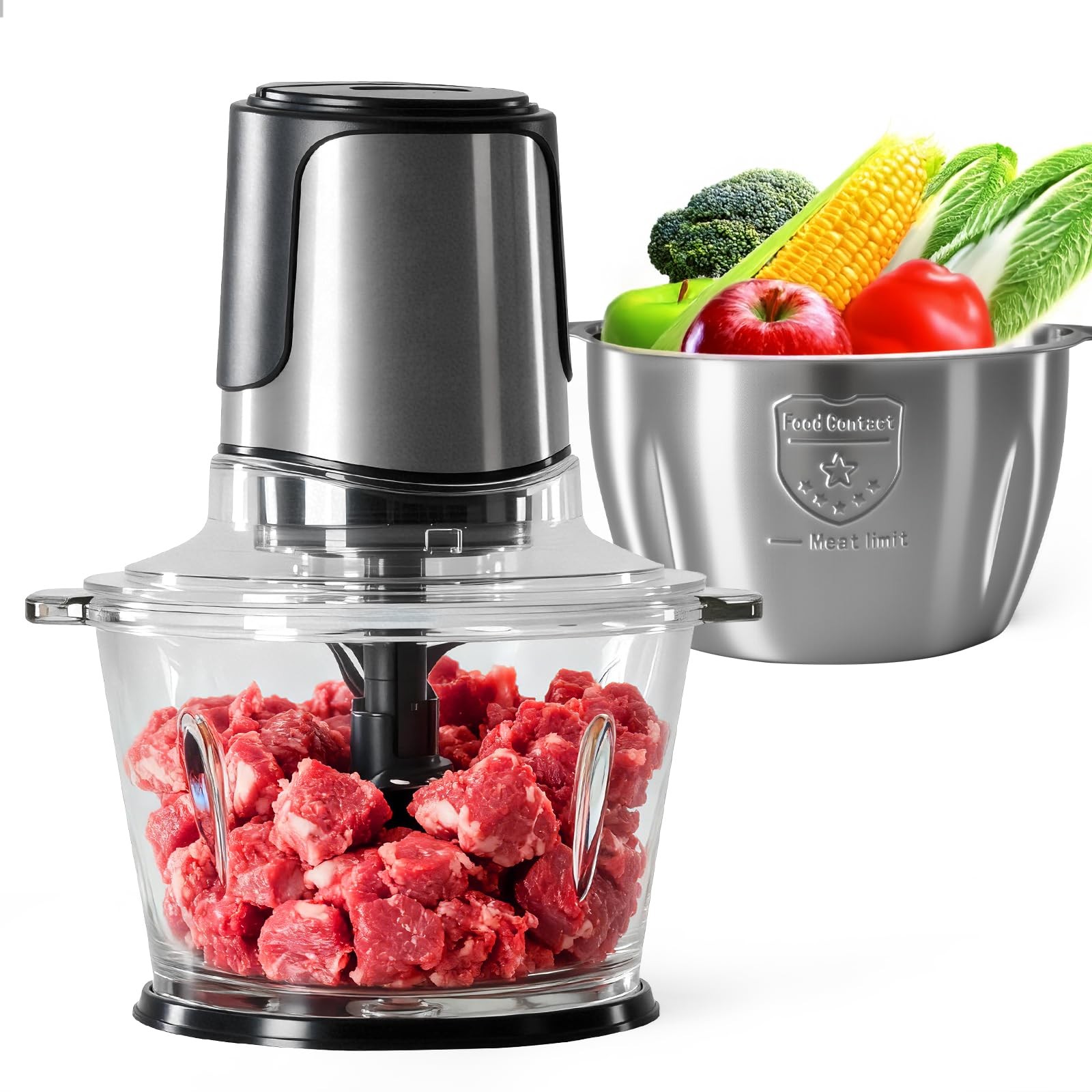 OLIXIS Electric Food Processor, 450W Meat Grinder & Vegetable Chopper W/2 Bowels
