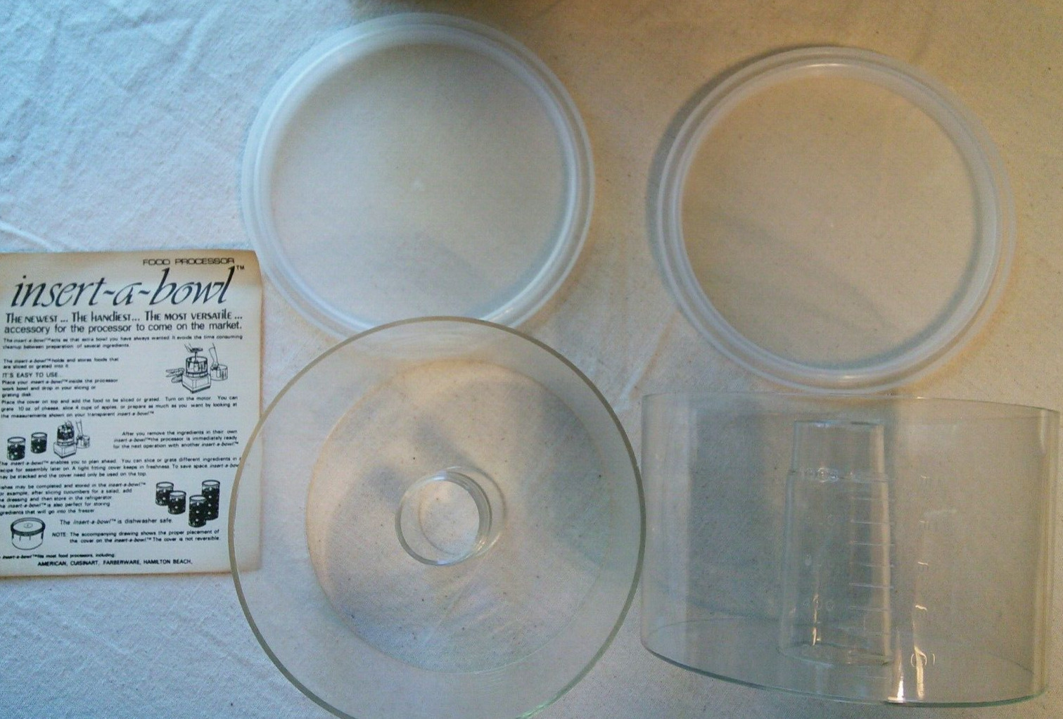 2 Insert-A-Bowl Universal Food Processor 5-Cup Bowls & Lids 1980 Vtg Stacking