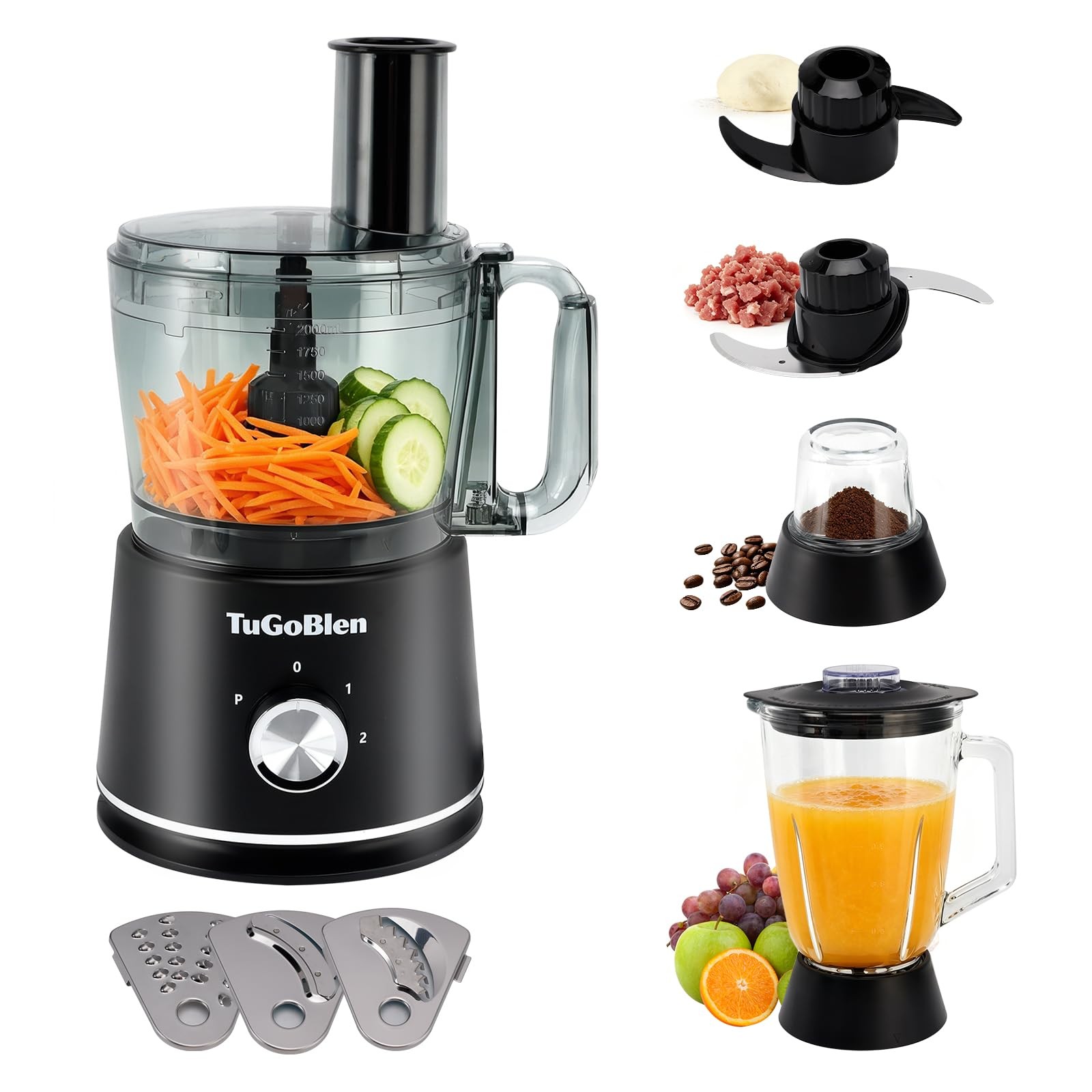 7-in-1 Multifunctional Food Processor with 68oz Processing Bowl,51oz Glass Bl…