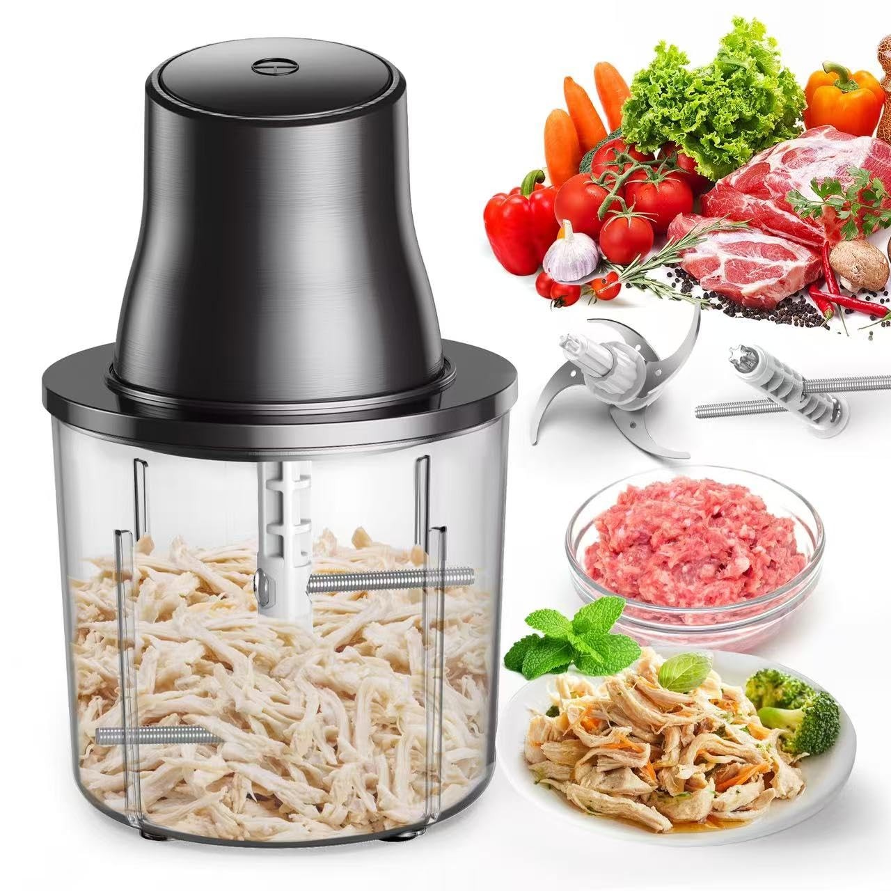 3-in-1 Upgraded Food Processor with Electric Chicken Shredder | 1.5L Bowls Ve…