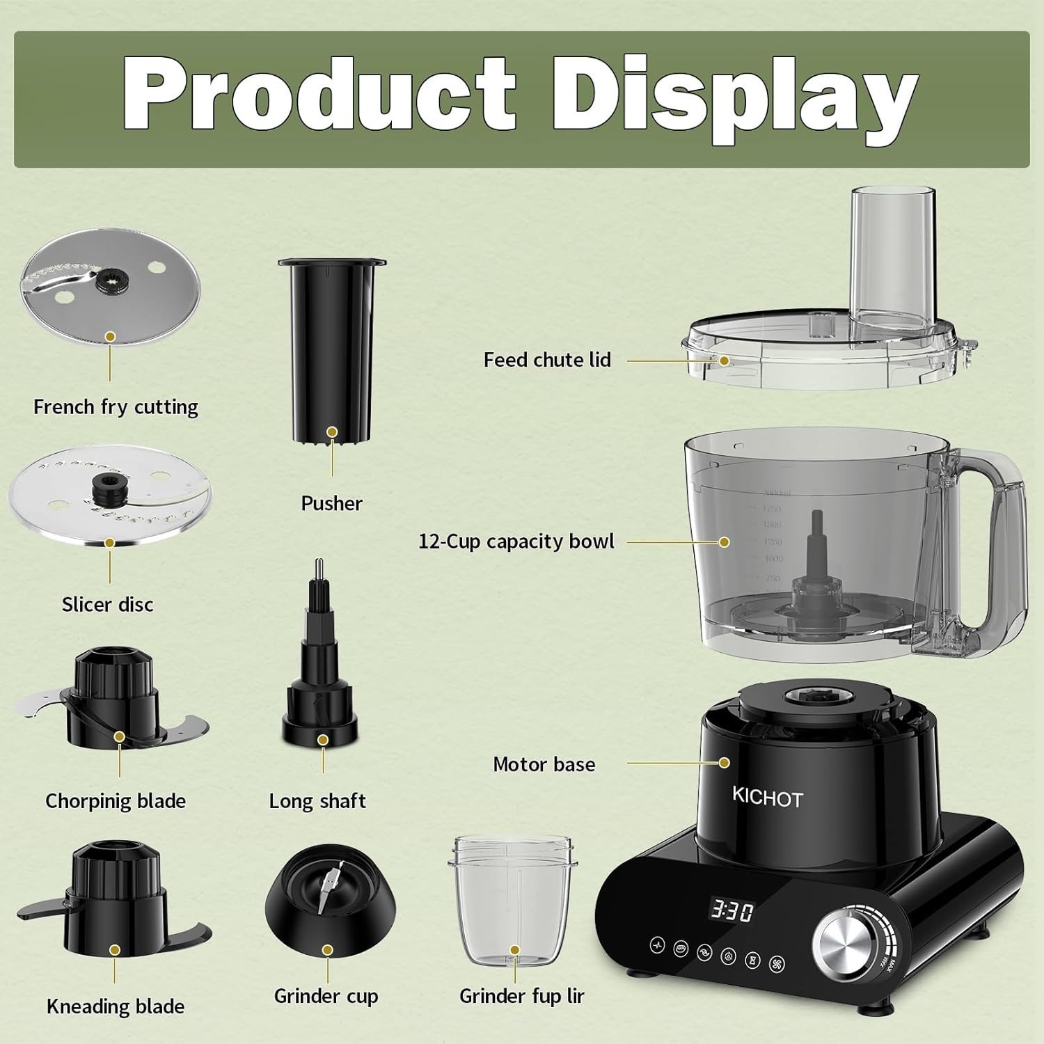 Elegant 12-Cup Food Processor & Vegetable Chopper – 600W Power & Speed Control