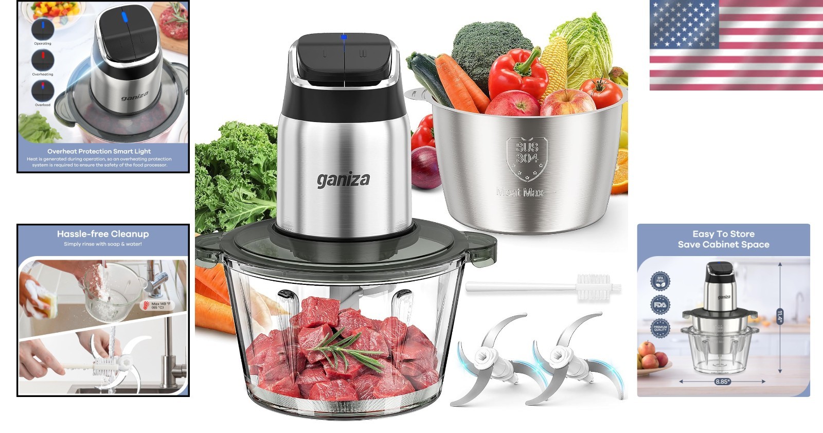 Effortless Food Processor: 2-Speed Chopper & Grinder with 16 Cups Total Capacity