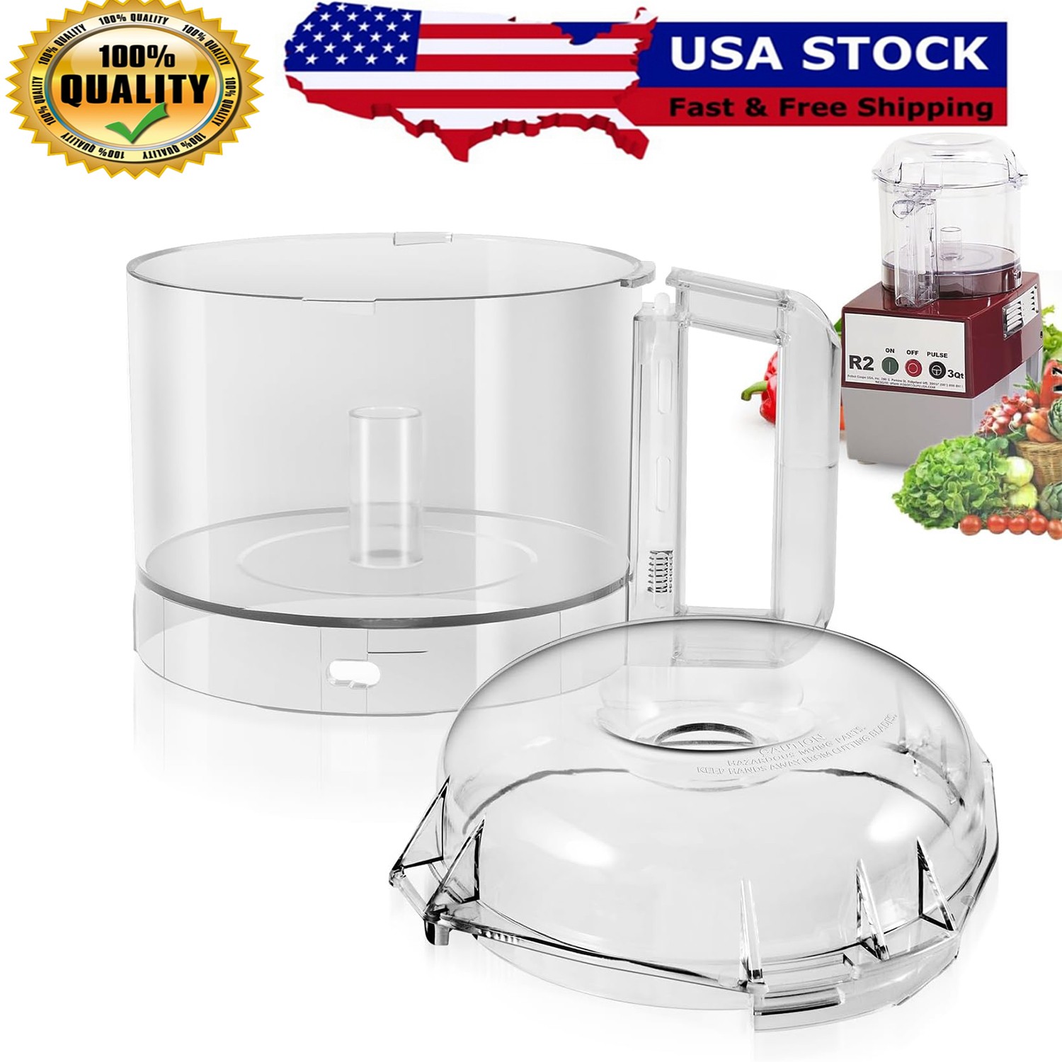 3-Quart Cutter Bowl 112203 & 106458S Bowl Lid for Robot Coupe R2B Food Processor