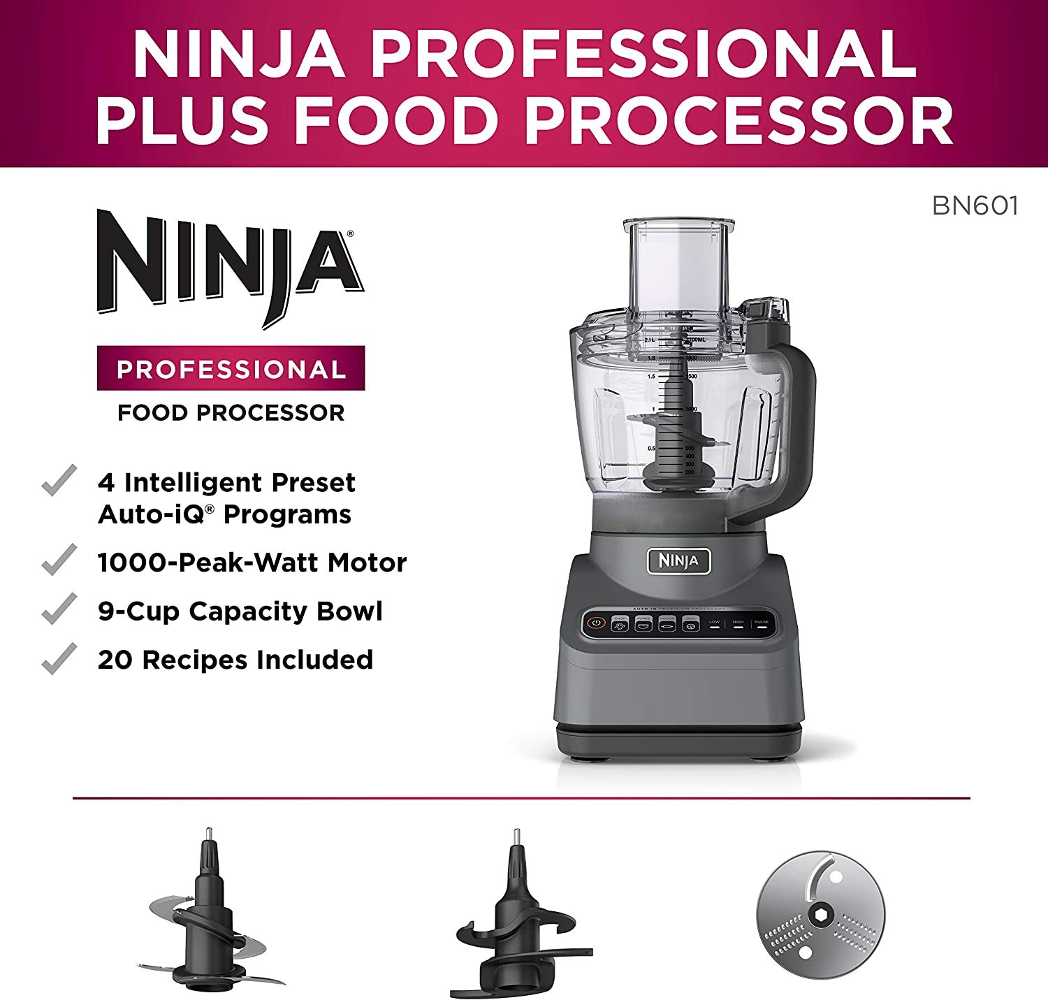 Ninja BN601 Professional Plus Food Processor 1000 Watts Auto-iQ (9A-OB) BN600