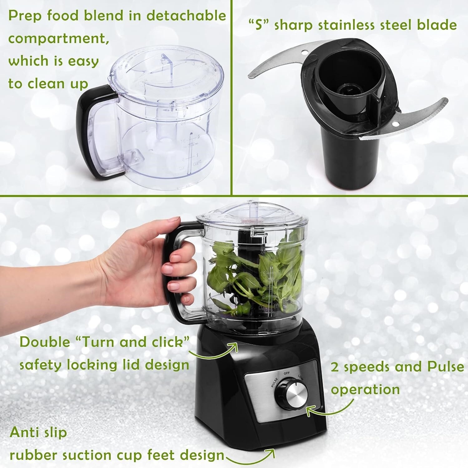 Procesador De Alimentos De 3 Tazas Acero Inoxidable Potente 350 W 120 V NUEVO US