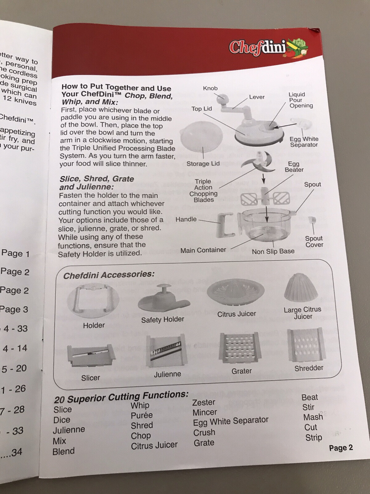 Chef Dini Manual Food Processor “As Seen On TV” 2011 (New in Open Box)